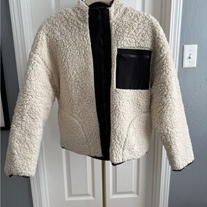 Reversible Cream Sherpa Jacket with Black Accents